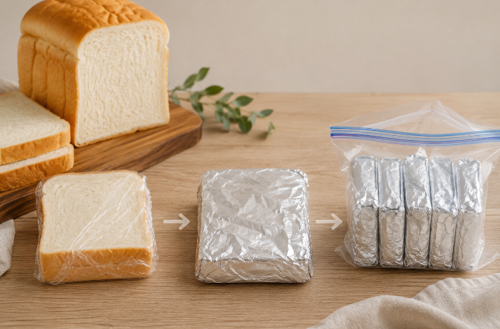Sliced shokupan in a freezer bag