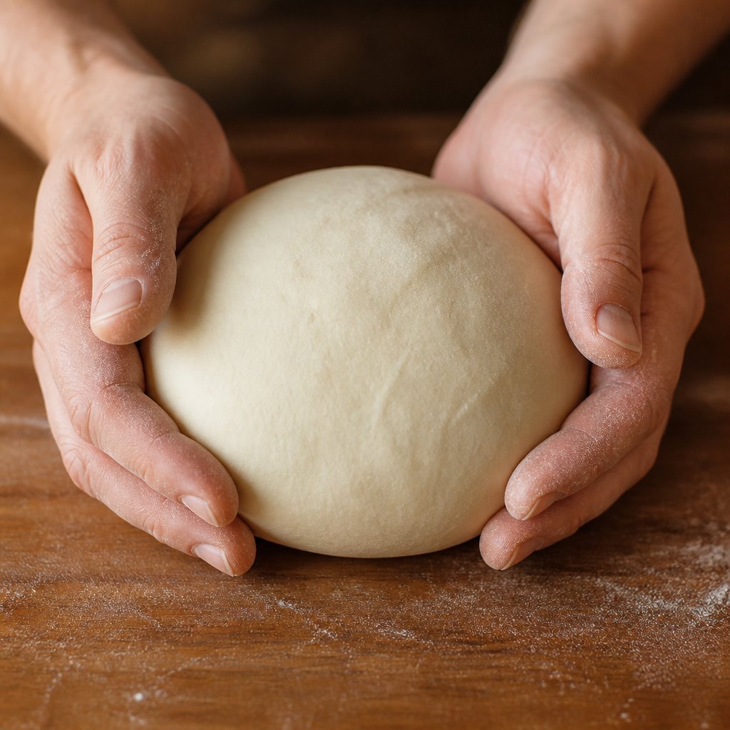 Hands shaping dough