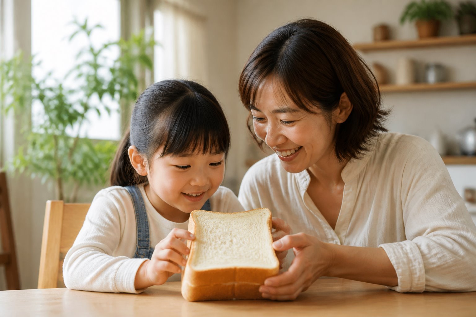 Mother and daughter enjoying shokupan together